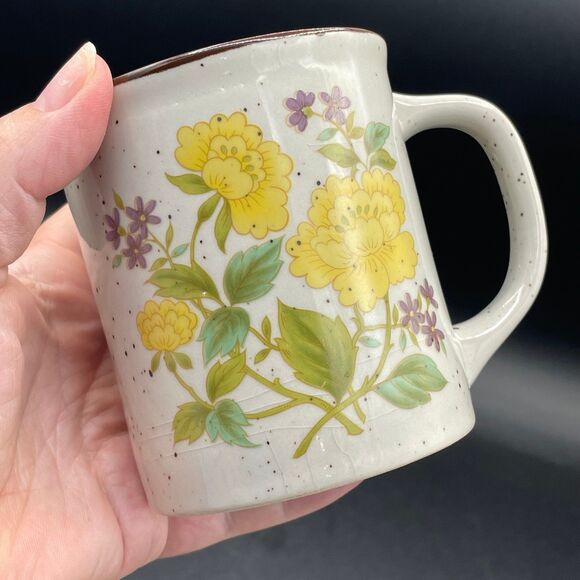 Vintage Otagiri Wildflower Coffee Tea Mugs Japan Yellow & Blue Daisy Speckled - Picture 4 of 7
